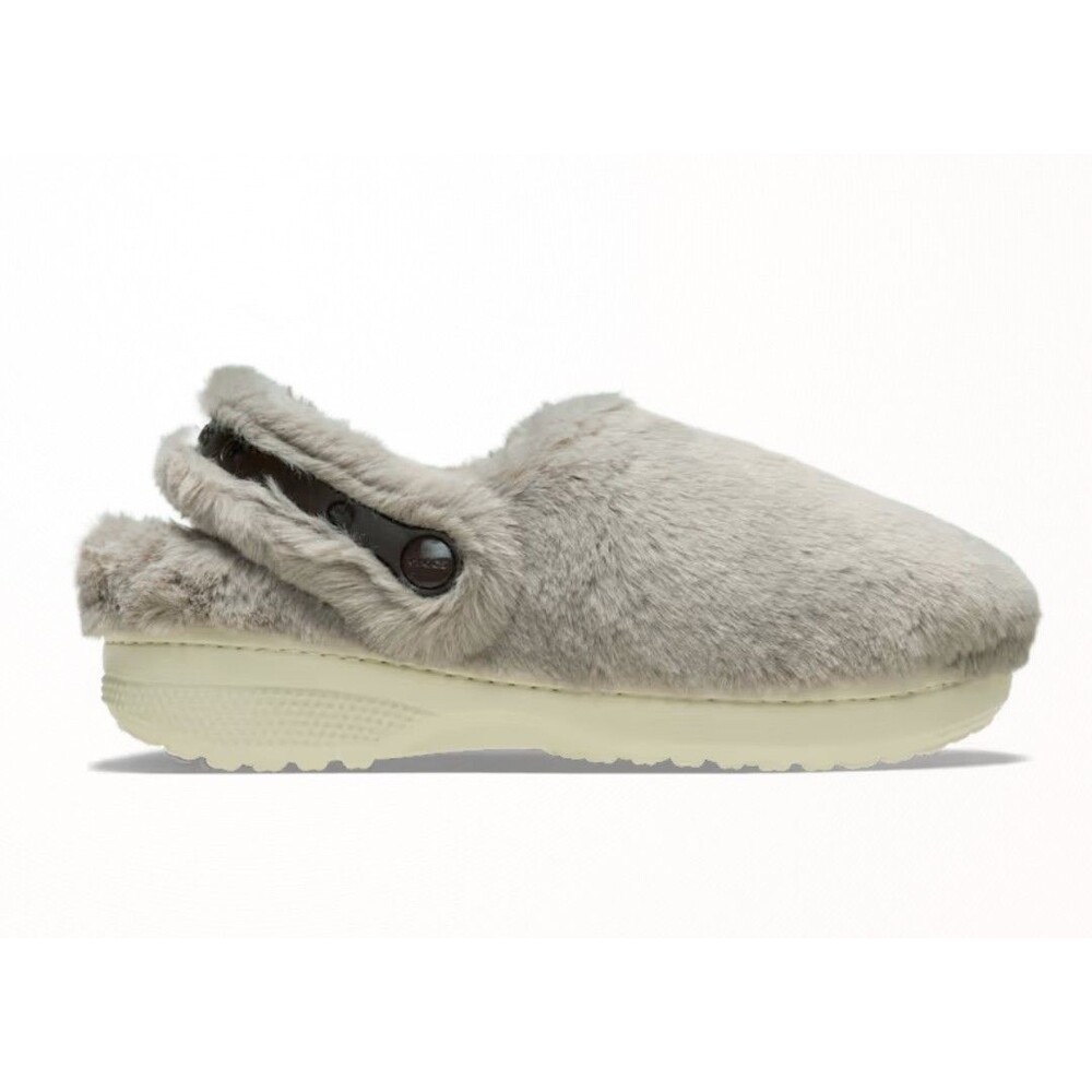Crocs Classic Unforgettable Clog Gray Faux Fur Fuzzy Comfort Shoes Womens 7 NWT